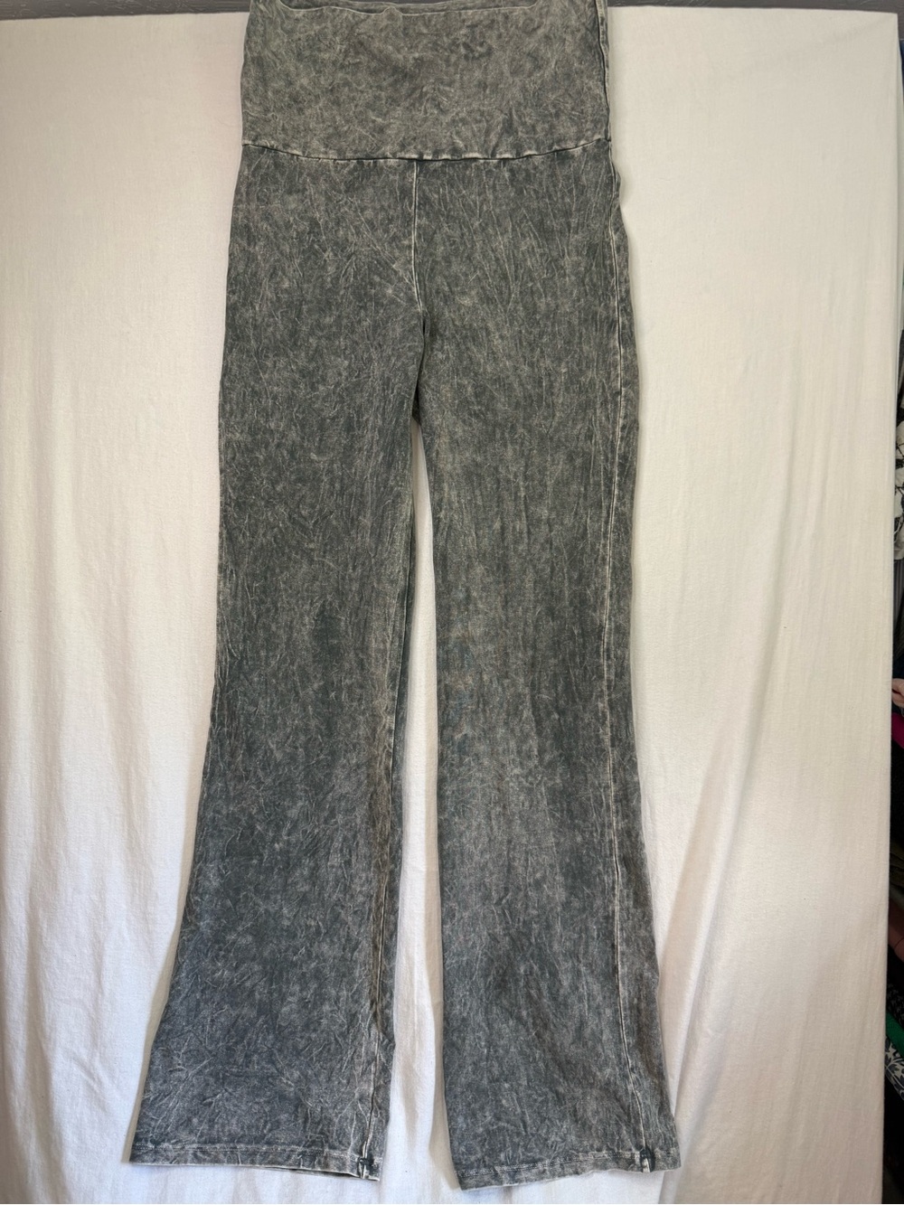 Chatoyant Bell Bottoms High-Waist Flared Yoga Pants - Gray Mineral Wash Boho M